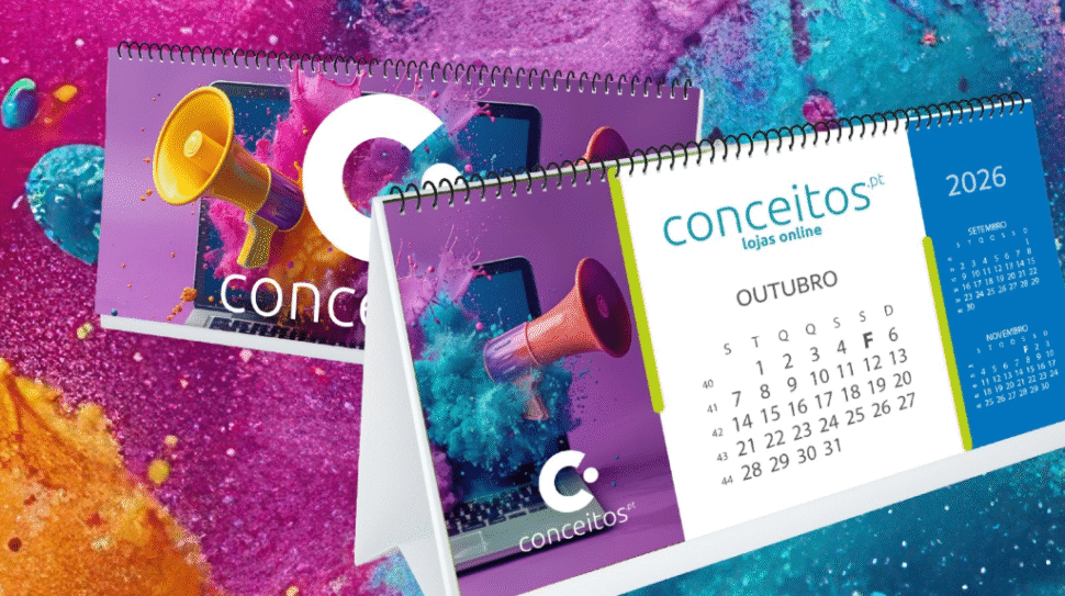 Brindes de Natal como ferramenta de marketing, calendário de secretária da conceitos com cores vibrantes